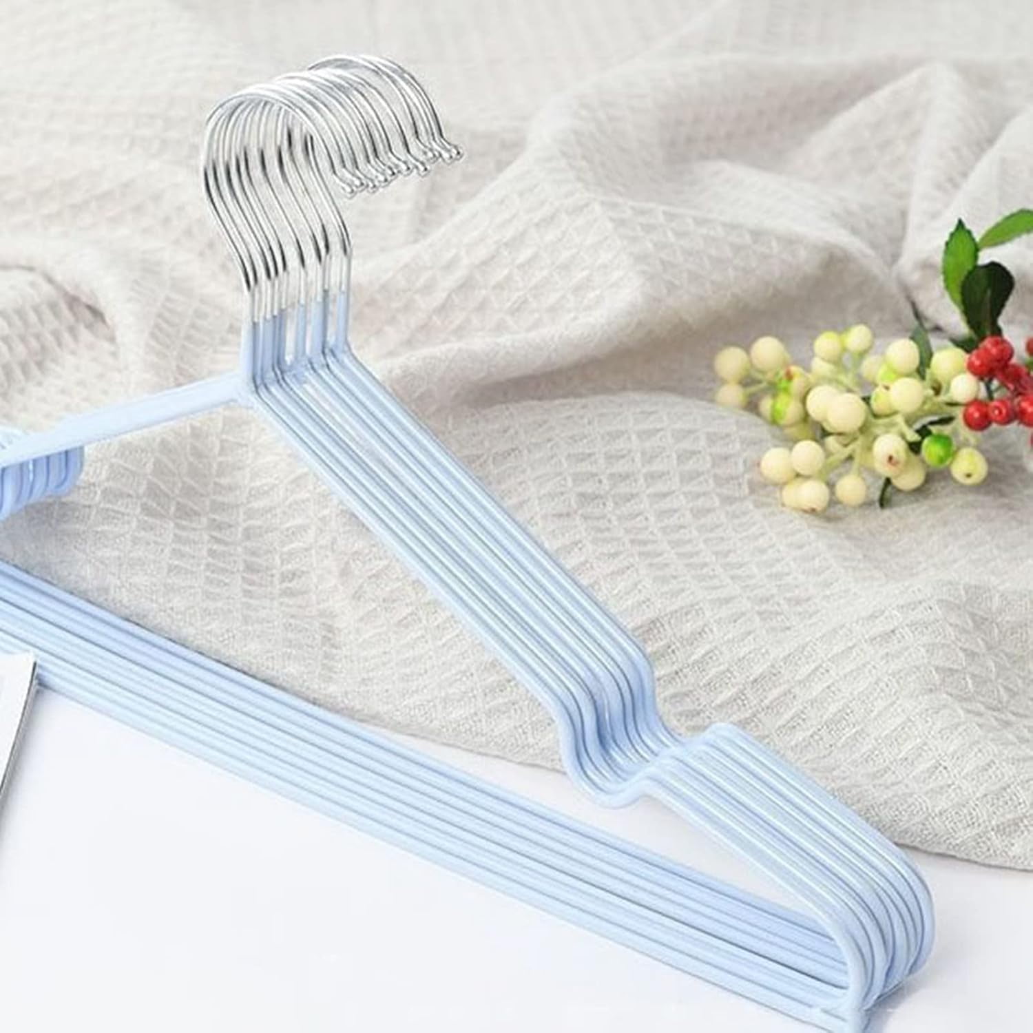 10 Pack Slim Non-Slip Heavy Duty Rubber Coated Plastic Hangers, Ultra Slim Lightweight Design, Heavy-Duty, Won’t Stain Fabric for Coat Shirt Dress (Blue)