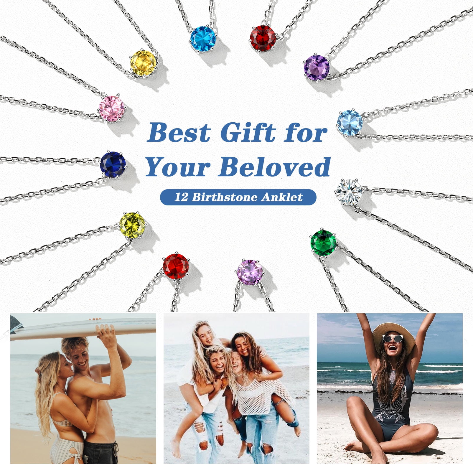Silvora Shiny Birthstone Anklets 925 Sterling Silver Anklet Bracelets with Round October Tourmaline Birthday Christmas Jewelry Gift