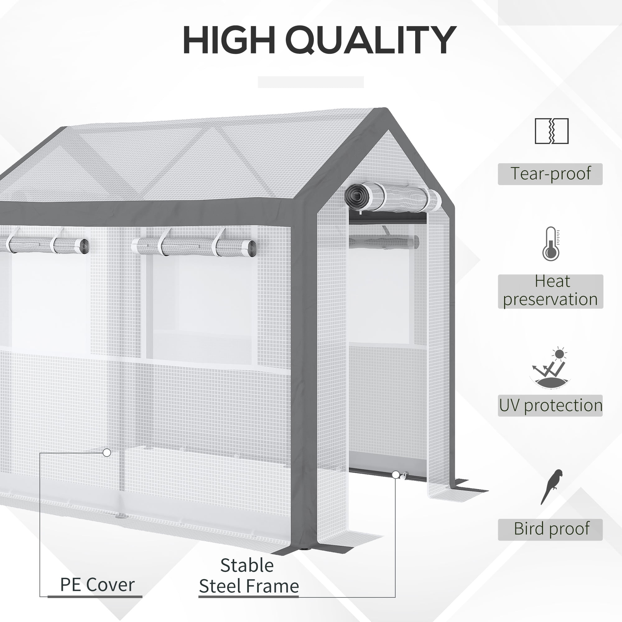Outsunny Walk-In Tunnel Greenhouse with Windows, Mesh Doors, Weather Cover