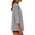 thumbnail image 3 of Tops for Women Trendy V Neck Button Down Shirts Striped 3/4 Sleeve Business Work Casual Blouses, 3 of 6
