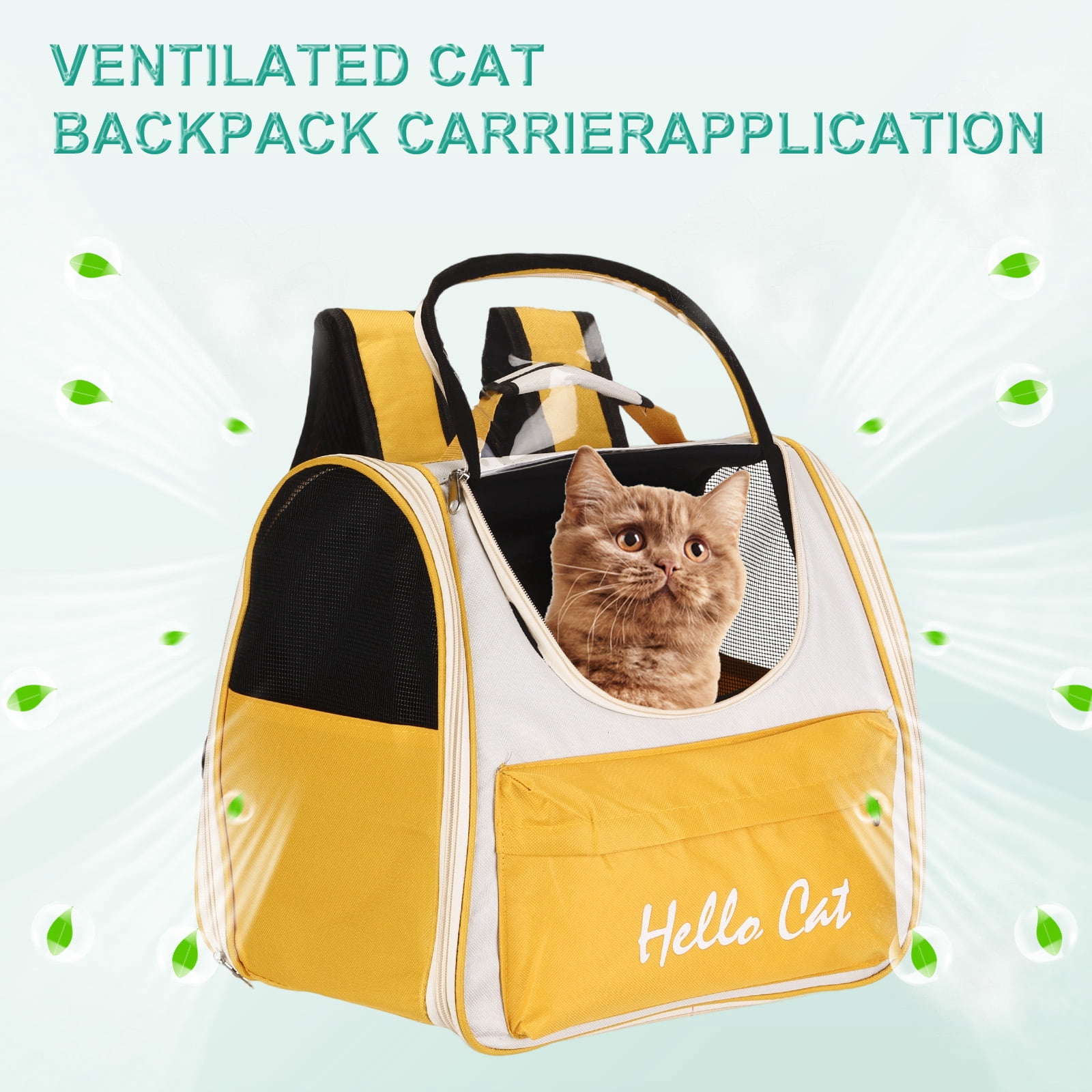 Uxcell Cat Backpack Carrier, Large Space Ventilated Mesh Design for Cats or Small Dogs (Yellow, 14.6"x9.8"x13.4")