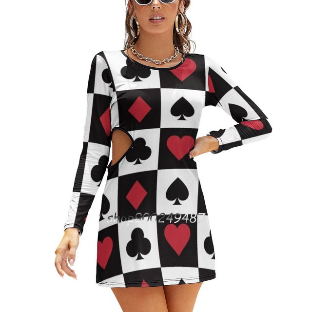 Card Pattern-Red Sweetheart Knot Flared Dress Fashion Design Large Size Loose Dress Play Player Hearts s Clubs