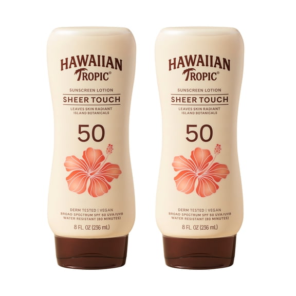 Hawaiian Tropic Sheer Touch Ultra Radiance Lotion Sunscreen SPF 50, Twin Pack, 8 Fl Oz each