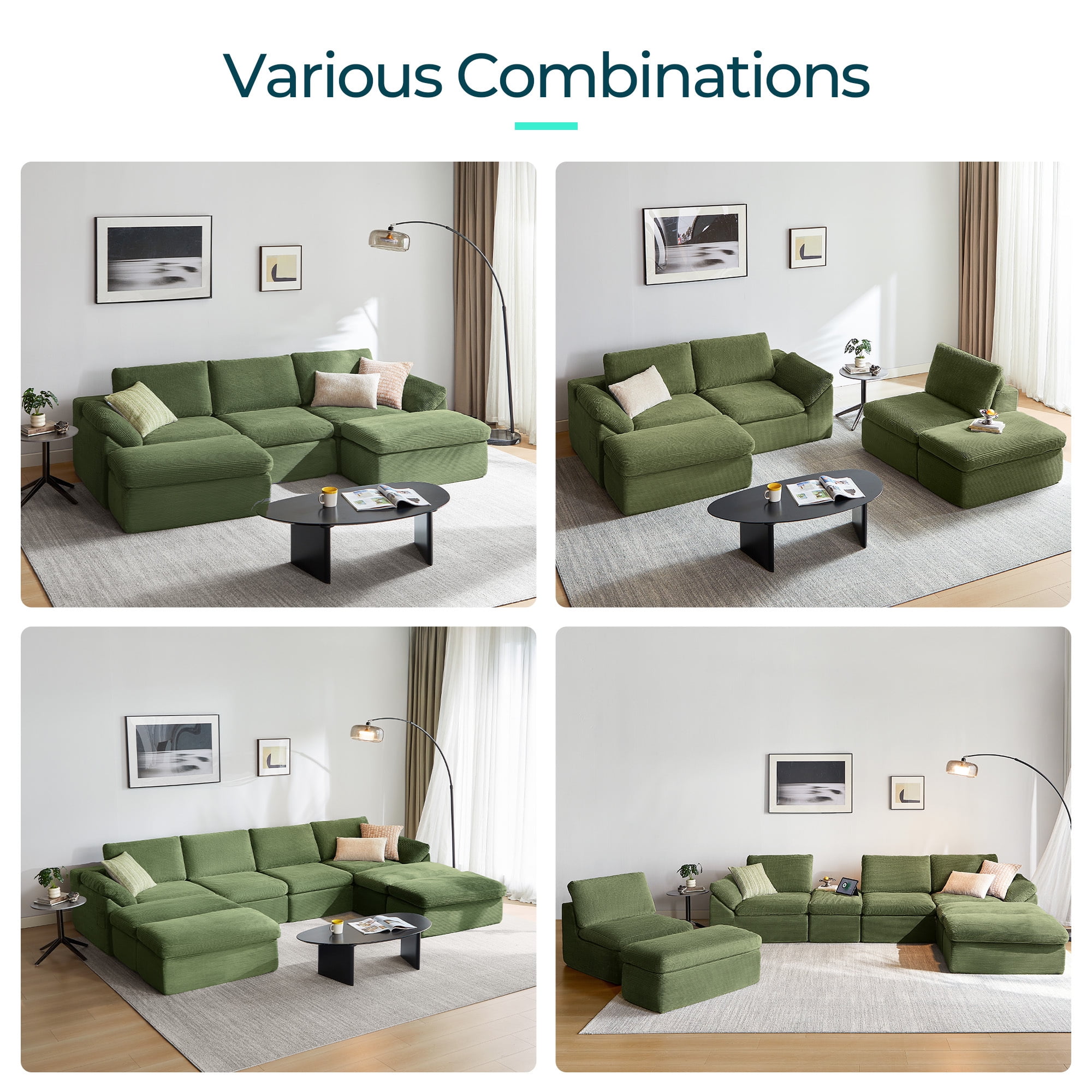LINSY HOME Oversized 79" Boneless Sectional Couches for Living Room, Cloud Couch Sofa with Corduroy Fabric, 2 Seat Foam Sofa for Living Room, No Assembly Required, Green
