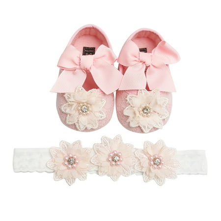 

yinguo toddler baby girls prewalker bowknot flower princess shoes+headband set pink 11