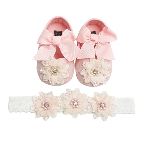 HUANBAI Toddler Baby Girls Prewalker Bowknot Flower Princess Shoes Headband Set 11