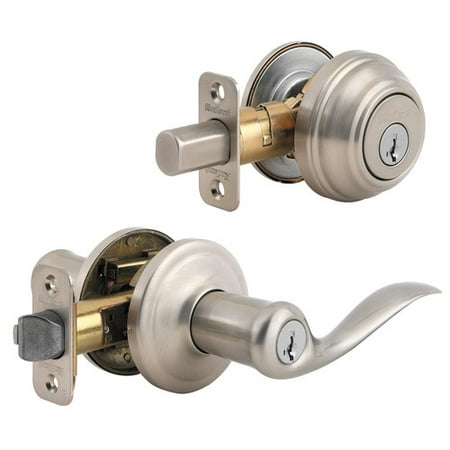 Kwikset Satin Nickel Single Cylinder Entry Lever and Deadbolt Combo