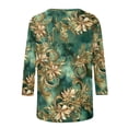 thumbnail image 3 of Floral Tops T-shirts for Women Graphic Print 3/4 Length Sleeve Tops Crewneck Casual Base Tee Summer Clothes (XL, Green 02), 3 of 5