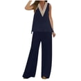 thumbnail image 2 of Ichuanyi liquidación de verano de la moda del verano encaje ling puro color sin mangas sin cuello en v camisetas tops puro color elástico cintura ancha pantalones de pantalones de piernas ancho ICHUANYI WER202308211400, 2 of 5