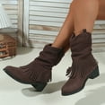thumbnail image 4 of Dasayo Bronze Ladies Boots Slouch Mid-Calf Wide Calf Cowgirl Low Heel Western Fringe Boots Womans Shoes 38, 4 of 9