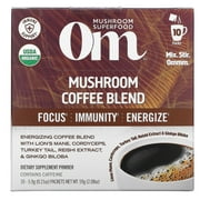 Om Mushroom Superfood Coffee Blend Mushroom Powder, Single Serve, 10 Count, Organic Arabica Beans, Lion's Mane, Cordyceps, Turkey Tail, Reishi Extract, Ginkgo Biloba, Supports Energy and Focus