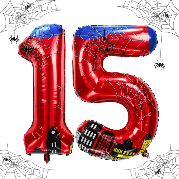 Globos de aluminio Laackys con diseño de araña, número 40 cm, para fiestas