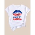 thumbnail image 3 of [A la moda] Camiseta estampada patriótica "Hecho en Estados Unidos" para mujer - Camiseta informal de cuello redondo y manga corta con estampado de labios de la bandera estadounidense, algodón transpi, 3 of 7