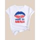 thumbnail image 3 of [A la moda] Camiseta estampada patriótica "Hecho en Estados Unidos" para mujer - Camiseta informal de cuello redondo y manga corta con estampado de labios de la bandera estadounidense, algodón transpi, 3 of 7