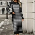 thumbnail image 6 of XFYSSS Fashion Ladies' Round Neck Long Sleeved Slim Fit Variegated Striped Knitted Long Dress Fashionable Autumn And Winter Dress, 6 of 7
