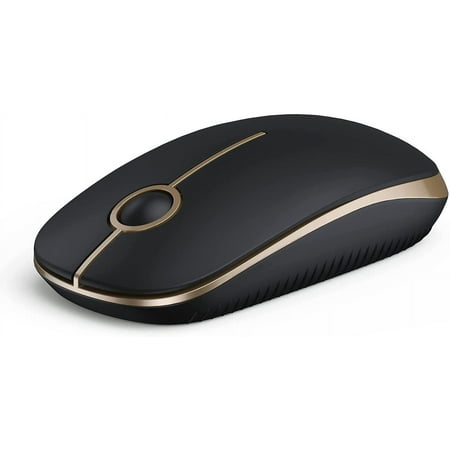 VssoPlor Wireless Mouse, 2.4G Slim Portable Computer Mice with Nano Receiver for Notebook, PC, Laptop, Computer (Black and Gold)