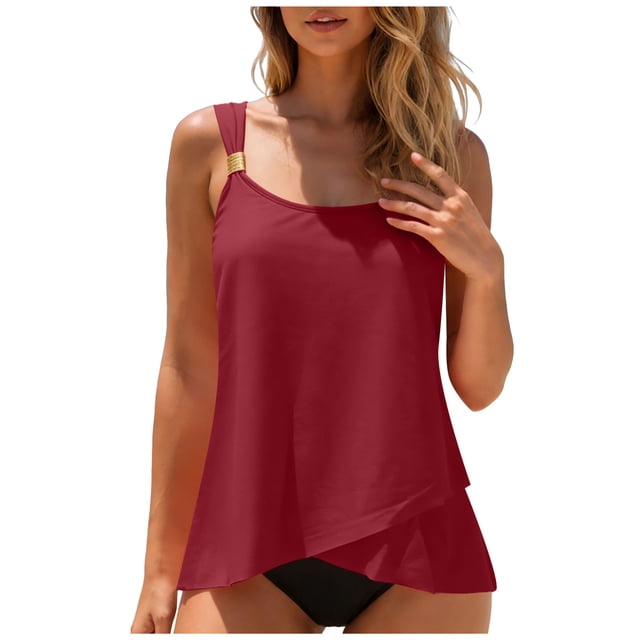 adviicd Tankini s pour Femmes, Hauts de Tankini Modestes pour Femmes - Hauts de Bain Coupe Ample Sans Bas (Vin, TG)