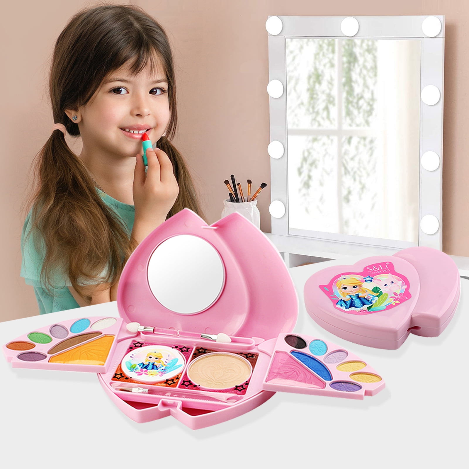 Kids Makeup Kit for Girl Princess Washable Cosmetic Toy Beauty Set with ...