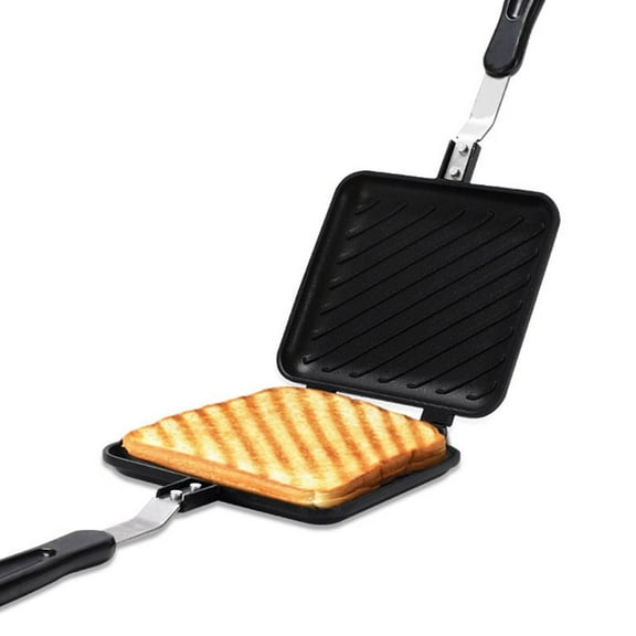 Grilled Sandwich Maker Bread Toast Breakfast Machine HotDog Sandwich Pan Non-Stick Aluminum Flip Pan Kitchen Tool,1 x Double-sided Sandwich Makers,Black