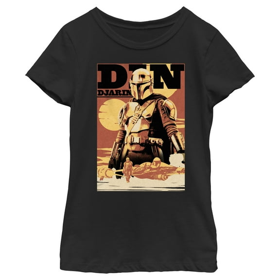 Girl's Star Wars: The Book of Boba Fett Din Djarin Poster  Graphic Tee Black Large