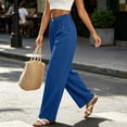 thumbnail image 5 of Olyvenn Women's Elastic High Waist Textured Wide Leg Pants, Button Front Loose Summer Casual Palazzo Trousers Blue XXL, 5 of 6