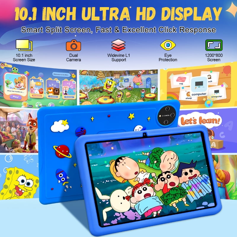 Kids Tablet, 10 inch Android 15 Tablet for Kids, 16GB+128GB Quad-Core Toddler Tablets with Shockproof Case, BT5.0, WiFi 5, Parental Control, Games, Dual Camera