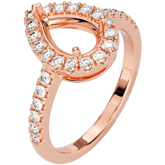 PEORA 14K Rose Gold G-H/VS Lab Grown Diamond Semi Mount Ring Setting, Fits 9x6mm Pear Shape Stone, 0.45 Carat total, Size 9.5