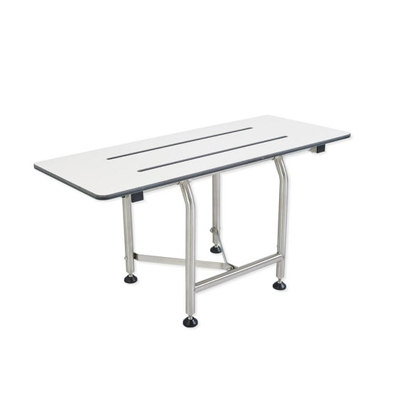 Easy Touch Shower Seat with Folding Legs - ADA Wall Bathroom Bench with Patented Effortless Up Down Motion for Adults Seniors Disabled Bariatric/304 Stainless Steel/Phenolic Resin/ 26" x 16"