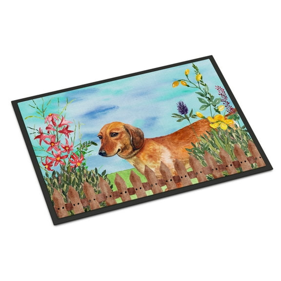 Carolines Treasures CK1214MAT Dachshund Spring Door Mat Indoor Rug or Outdoor Welcome Mat 18x27 Doormat  27"L x 18"W