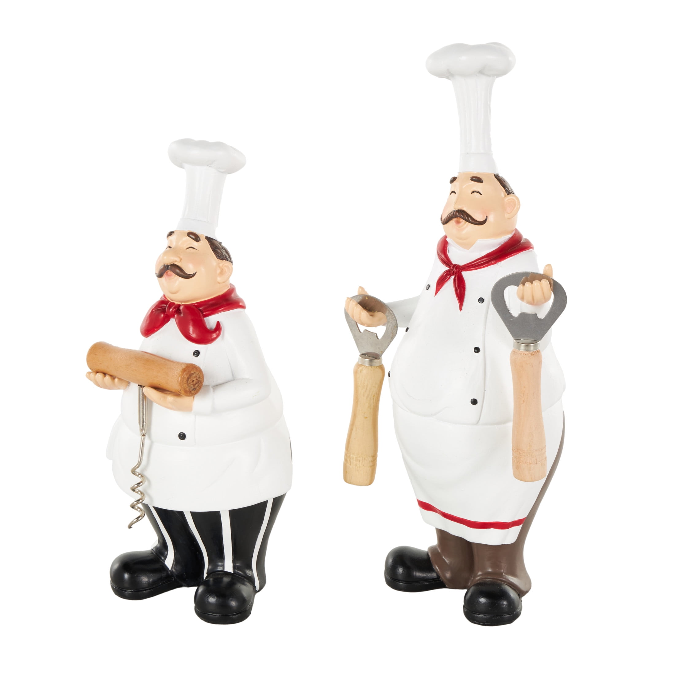12", 10"H White Polystone Kitchen Bottle Opener Holder Chef Sculpture with Corkscrew, by DecMode (2 Count)