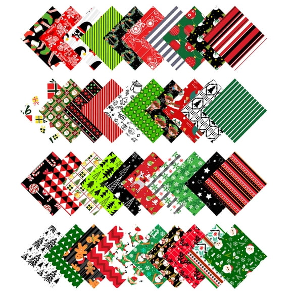 Soimoi Christmas Theme Print Precut 10-inch Cotton Fabric Quilting Squares Charm Pack DIY Patchwork Sewing Craft