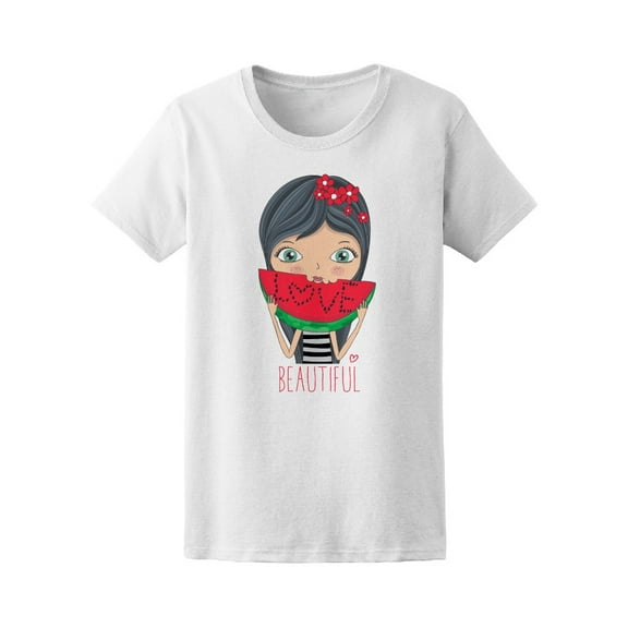 Girl Eating Watermelon Beautiful Tee Women's -Image by Shutterstock