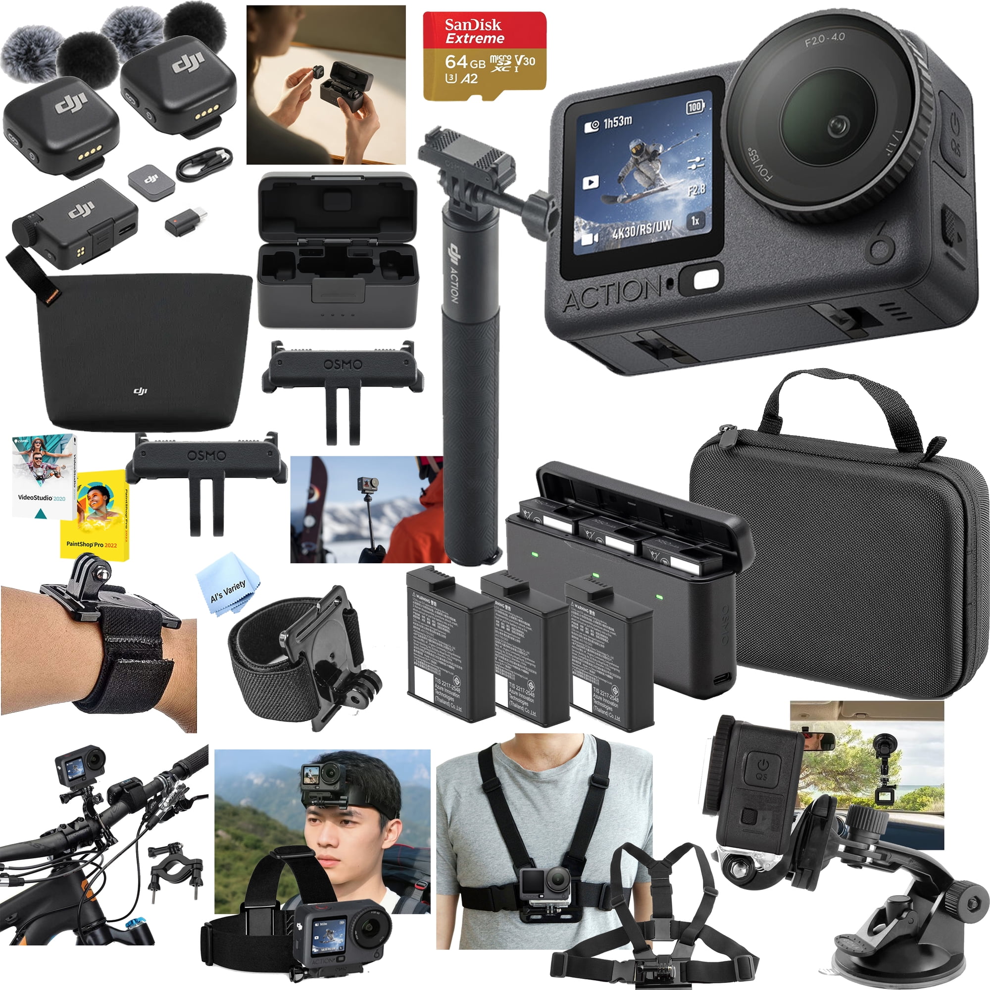 DJI Osmo Action 6 Adventure Combo 8K Camera Bundle with DJI Mic Mini, 64GB Card & Mount Kit