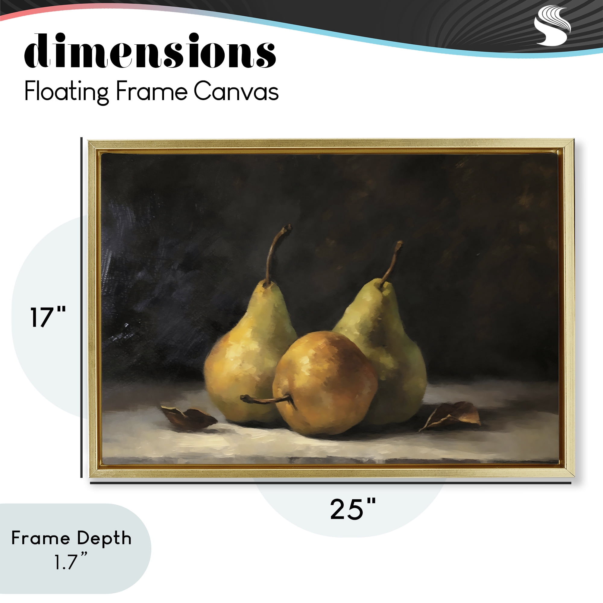 Stupell Industries Three Pears on Marble Gold Framed Floater Canvas Wall Art, design by Creative Studio