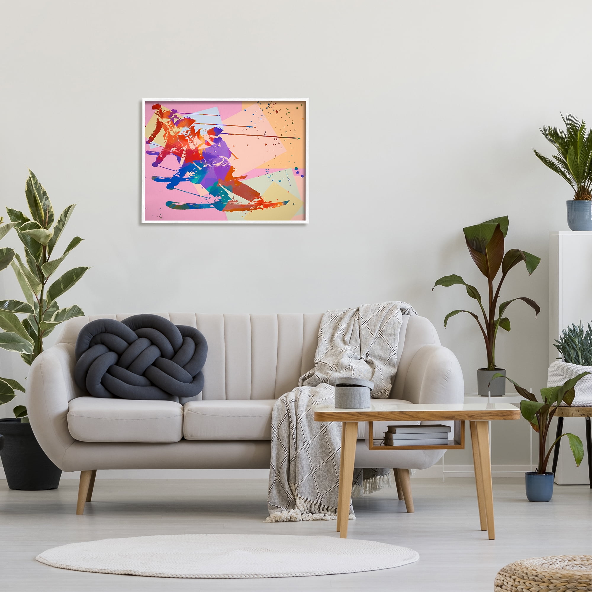 Stupell Industries Pop Style Winter Skiing Sports Painting White Framed Art Print Wall Art, 30 x 24
