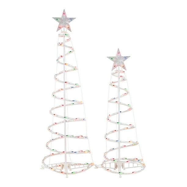 Holiday Time Prelit Multicolor Spiral Christmas Trees (set of 2) 4 ft