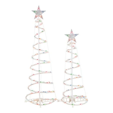 Holiday Time Prelit Multicolor Spiral Christmas Trees (set of 2): 4 ft and 3