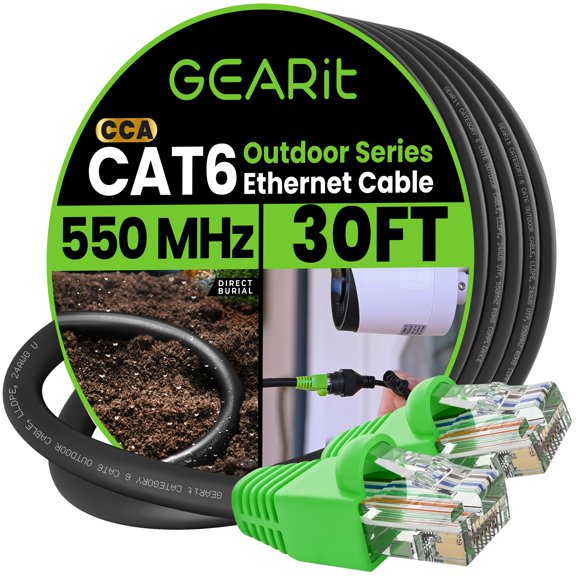 Cable de conexión Ethernet GearIt RJ45 Cat-6 de 9,1 m para exteriores, negro