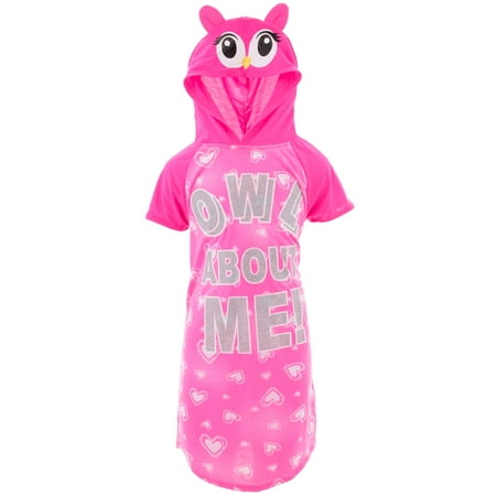 Sweet N Sassy Girls Owl About Me Pink Hooded Nightgown