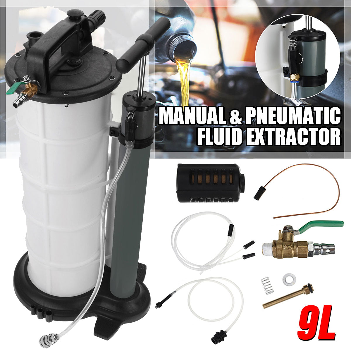 9L Fluid Extractor Manual Oil Changer Vacuum Hand Operated Engine Oil Change Fluid Extractor