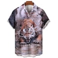 thumbnail image 3 of Camisa hawaiana con estampado de tigre en 3D para hombre, camisa informal de manga corta con estampado de bestia feroz, blusa holgada de calle, 3 of 5