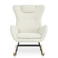 thumbnail image 6 of Rocking Chair Nursery, Teddy Upholstered Rocker Glider Chair with High Backrest, Adjustable Headrest & Pocket, Comfy Glider Chair for Nursery, Bedroom, Living Room, Offices, Rubber wood, white, 6 of 9