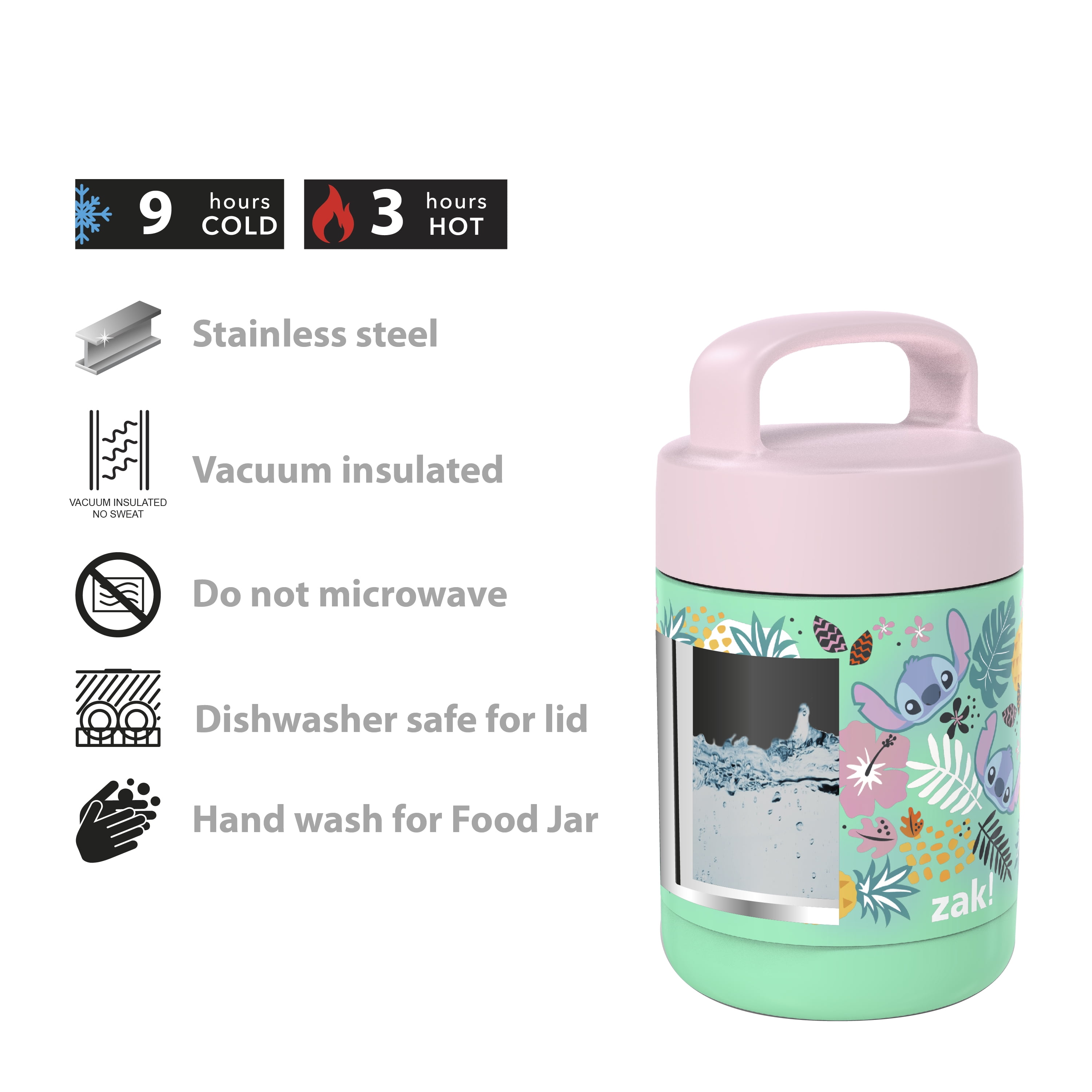 Zak Designs 12 oz Travel Food Jar Stainless Steel Disney Lilo and Stitch  Vacuum Insulated for Hot and Cold Food 