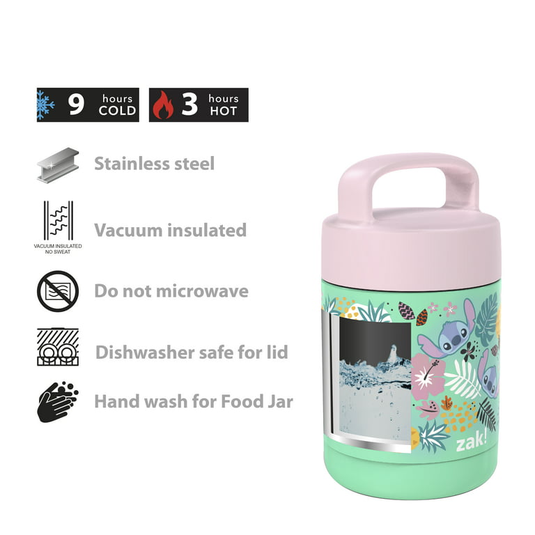  Zak Designs Kids' Vacuum Insulated Stainless Steel Food Jar  with Carry Handle, Thermal Container for Travel Meals and Lunch On The Go,  12 oz, Lilo and Stitch: Home & Kitchen