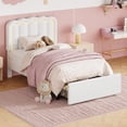 thumbnail image 4 of Amolife Twin Size LED Bed Frame with Drawer, Platform Bed with Velvet Upholstered Adjustable Wavy Headboard, White, 4 of 10
