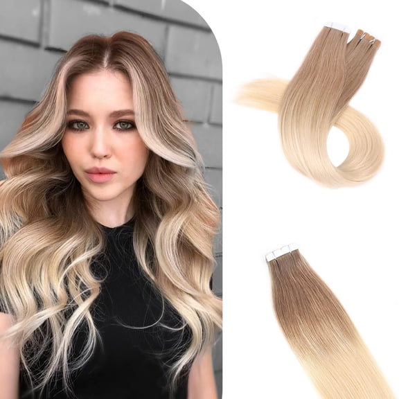 Vlasy Mini Tape in Hair Extensions Human 24inches Hair Straight 100% Human Hair for Women 16PCS/Pack #T18/60+T18/60