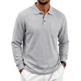 thumbnail image 5 of Waffle Long Sleeve Polo Shirt for Men Texture Heavyweight Polos Turn Down Collar Chest Pocket Shirts, 5 of 9