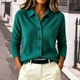 thumbnail image 2 of Harcomeey Womens Cozy Knit Blouse Button Down Collar Knit Shirt Long Sleeve Soft Solid Color Casual Work Office Knit Blouse L, 2 of 6