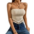 thumbnail image 3 of VISgogo Tops de tubo sin tirantes para mujer, tops cortos sin mangas de verano con dobladillo con flecos de jacquard de ganchillo de color sólido VISgogo  moda, 3 of 4