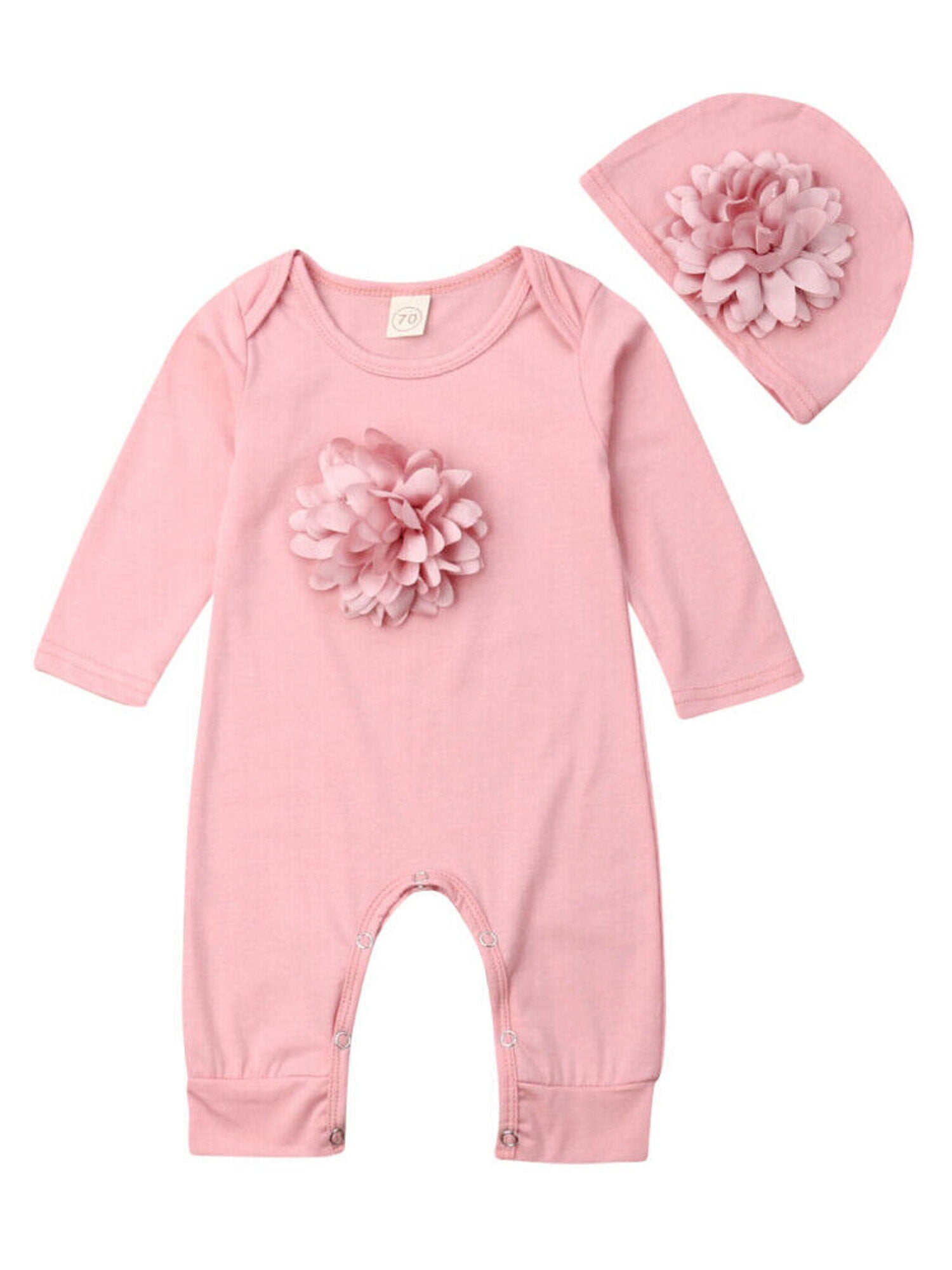 Baby Girls Sleepsuit Hat All in One 2 Piece Set Clothes Outfit Flowers Cutie Pie 